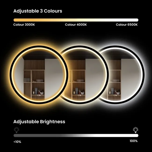 Isabel Matt Black Round LED Mirror with Front & Back Illumination 600mm
