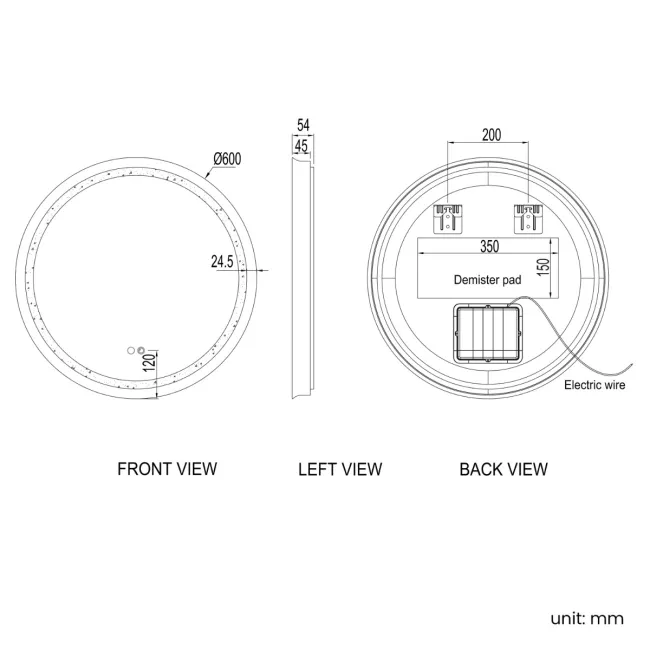 Isabel Matt Black Round LED Mirror with Front & Back Illumination 600mm