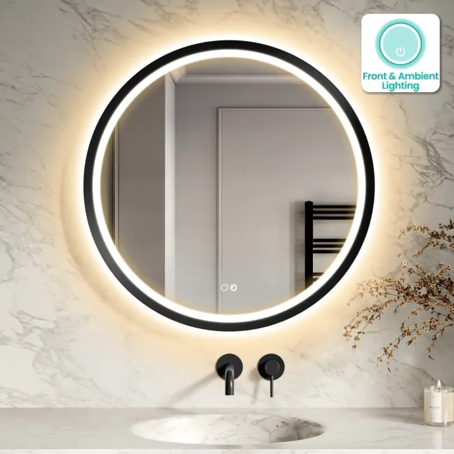 Isabel Matt Black Round LED Mirror with Front & Back Illumination 800mm