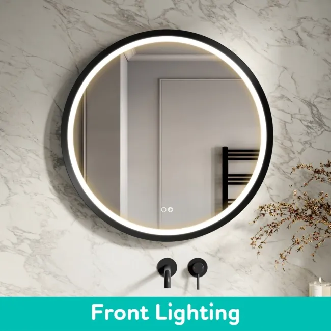 Isabel Matt Black Round LED Mirror with Front & Back Illumination 800mm