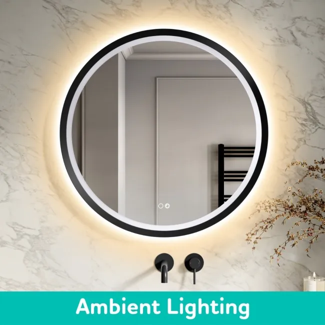 Isabel Matt Black Round LED Mirror with Front & Back Illumination 800mm