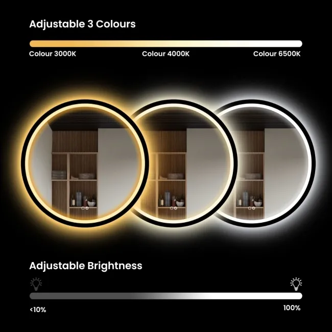 Isabel Matt Black Round LED Mirror with Front & Back Illumination 800mm