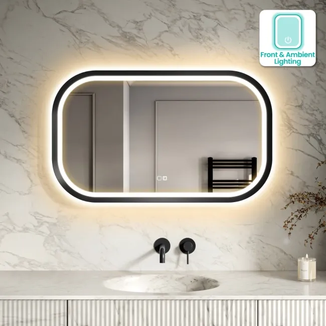 Isabel Matt Black LED Mirror with Front & Back Illumination 600x1000mm