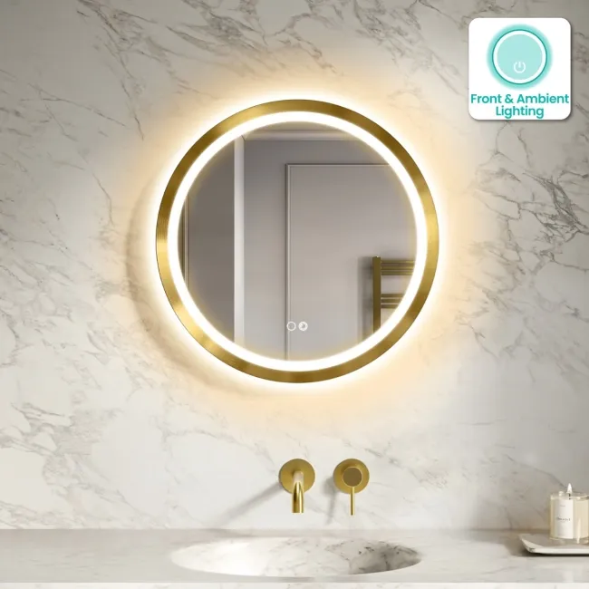 Isabel Brushed Brass Round LED Mirror with Front & Back Illumination 600mm