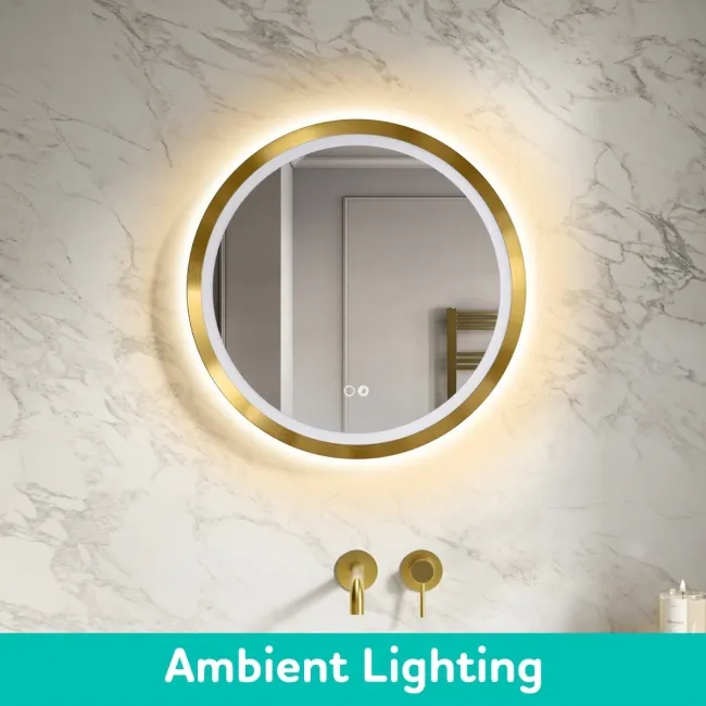 Isabel Brushed Brass Round LED Mirror with Front & Back Illumination 600mm