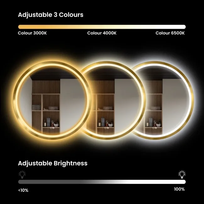 Isabel Brushed Brass Round LED Mirror with Front & Back Illumination 600mm
