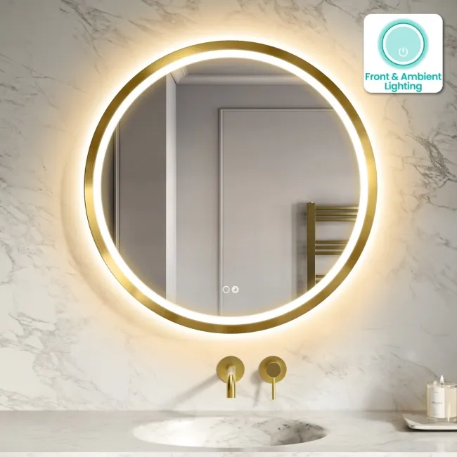Isabel Brushed Brass Round LED Mirror with Front & Back Illumination 800mm