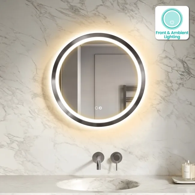 Isabel Brushed Gunmetal Round LED Mirror with Front & Back Illumination 600mm