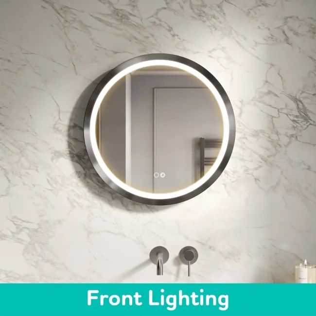Isabel Brushed Gunmetal Round LED Mirror with Front & Back Illumination 600mm