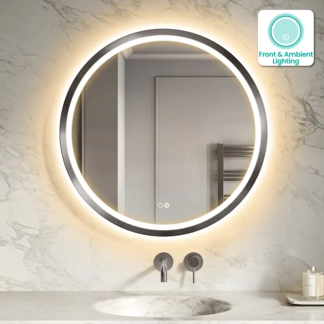 Isabel Brushed Gunmetal Round LED Mirror with Front & Back Illumination 800mm