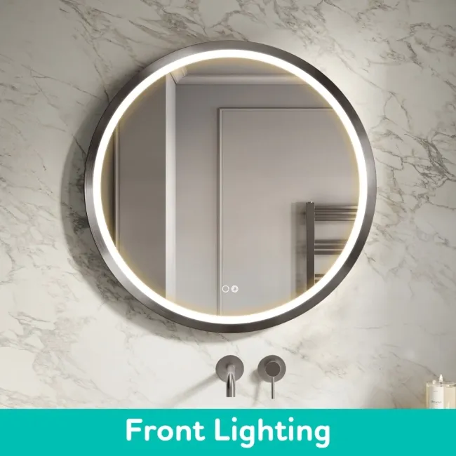 Isabel Brushed Gunmetal Round LED Mirror with Front & Back Illumination 800mm