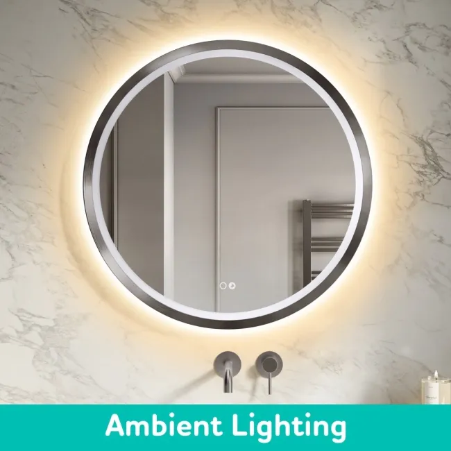Isabel Brushed Gunmetal Round LED Mirror with Front & Back Illumination 800mm