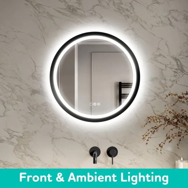 Isabel Matt Black Round RGB LED Mirror with Ghost Technology 600mm
