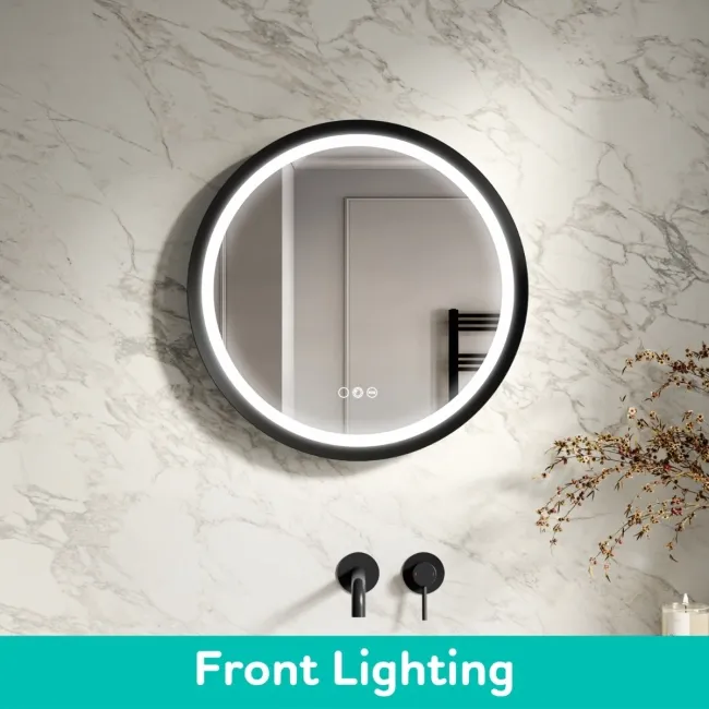 Isabel Matt Black Round RGB LED Mirror with Ghost Technology 600mm