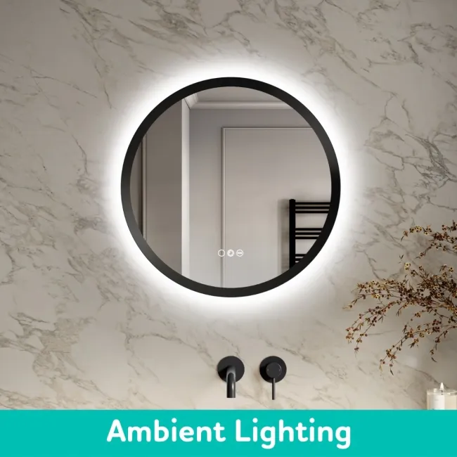 Isabel Matt Black Round RGB LED Mirror with Ghost Technology 600mm