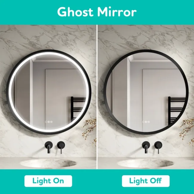Isabel Matt Black Round RGB LED Mirror with Ghost Technology 600mm