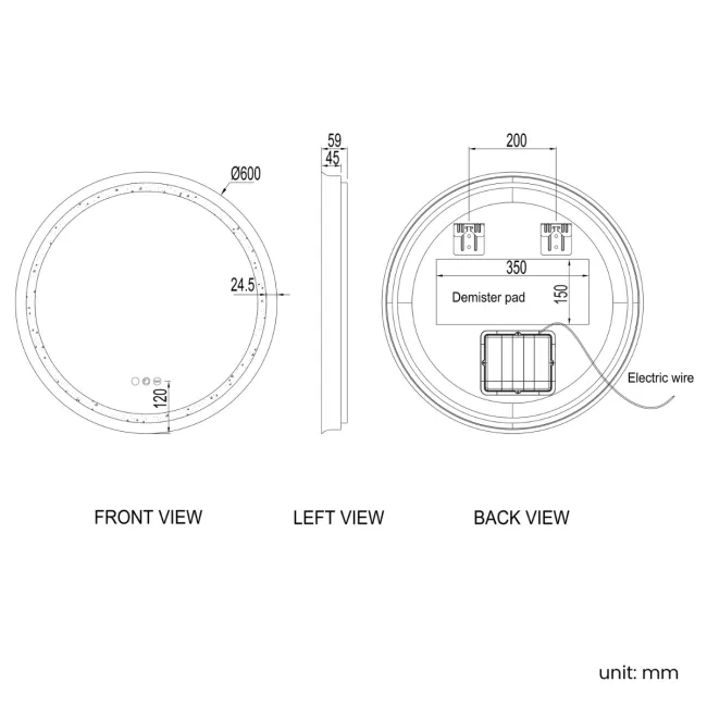 Isabel Matt Black Round RGB LED Mirror with Ghost Technology 600mm