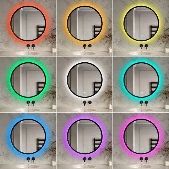 Isabel Matt Black Round RGB LED Mirror with Ghost Technology 800mm