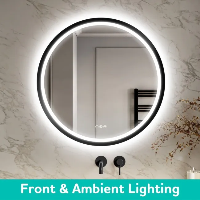 Isabel Matt Black Round RGB LED Mirror with Ghost Technology 800mm