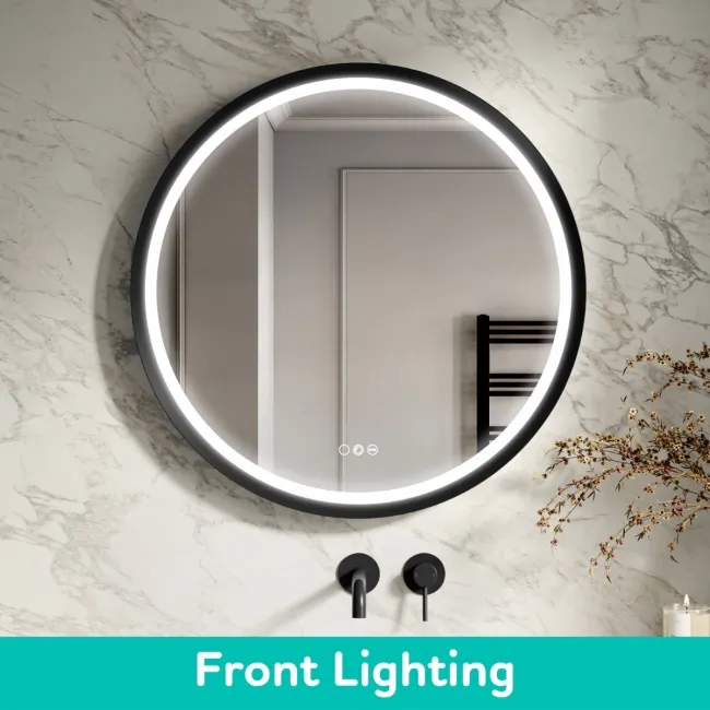 Isabel Matt Black Round RGB LED Mirror with Ghost Technology 800mm