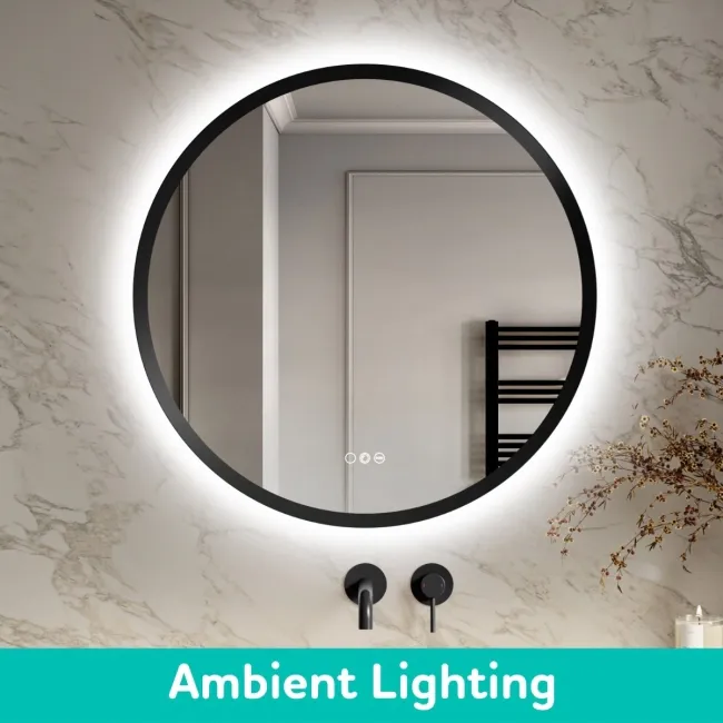Isabel Matt Black Round RGB LED Mirror with Ghost Technology 800mm