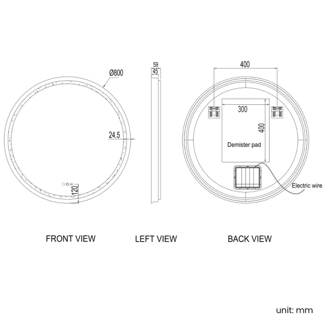 Isabel Matt Black Round RGB LED Mirror with Ghost Technology 800mm