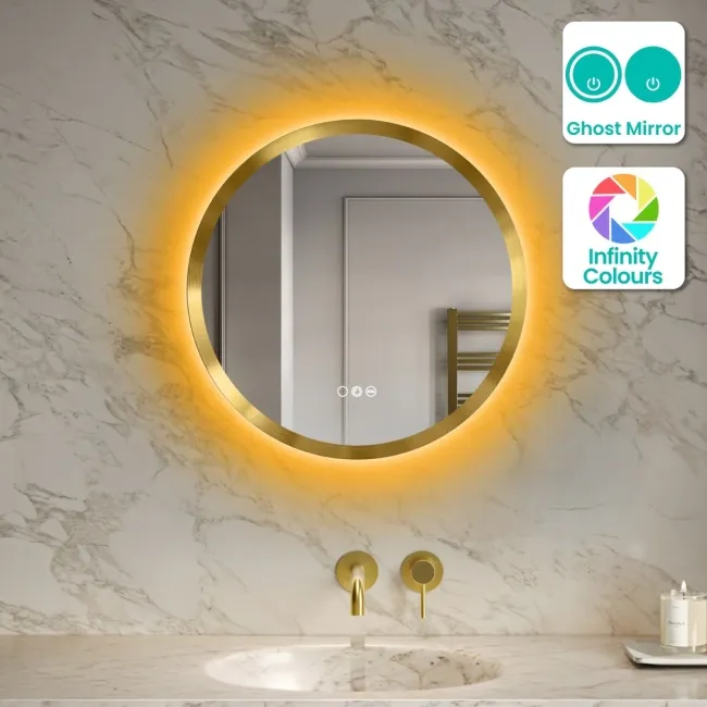 Isabel Brushed Brass Round RGB LED Mirror with Ghost Technology 600mm