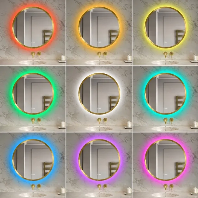 Isabel Brushed Brass Round RGB LED Mirror with Ghost Technology 600mm
