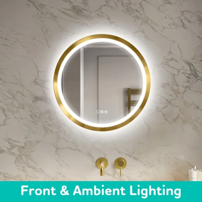 Isabel Brushed Brass Round RGB LED Mirror with Ghost Technology 600mm