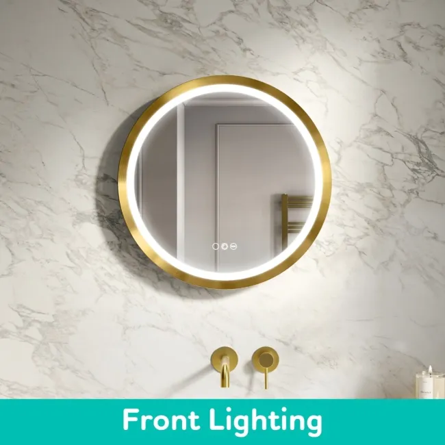 Isabel Brushed Brass Round RGB LED Mirror with Ghost Technology 600mm