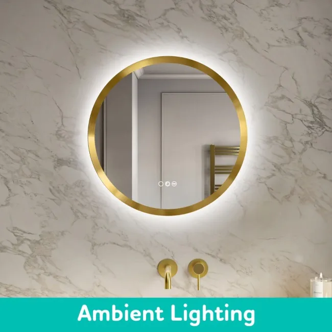 Isabel Brushed Brass Round RGB LED Mirror with Ghost Technology 600mm