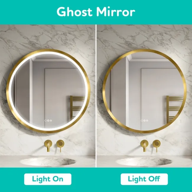 Isabel Brushed Brass Round RGB LED Mirror with Ghost Technology 600mm