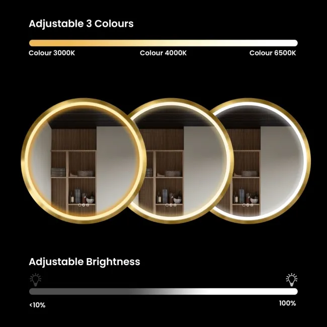 Isabel Brushed Brass Round RGB LED Mirror with Ghost Technology 600mm