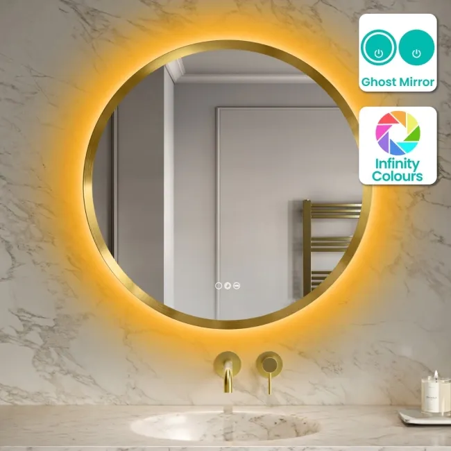 Isabel Brushed Brass Round RGB LED Mirror with Ghost Technology 800mm