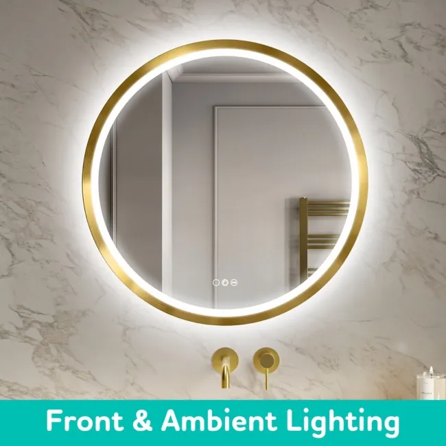 Isabel Brushed Brass Round RGB LED Mirror with Ghost Technology 800mm