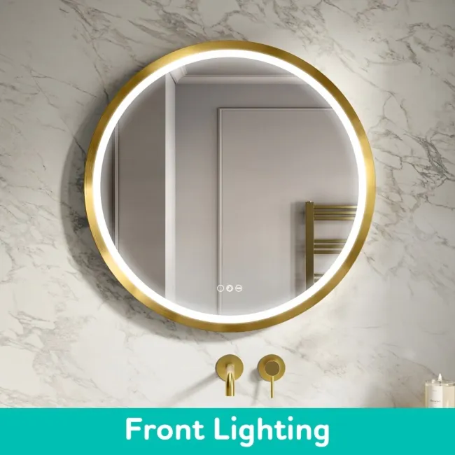 Isabel Brushed Brass Round RGB LED Mirror with Ghost Technology 800mm