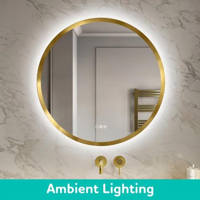 Isabel Brushed Brass Round RGB LED Mirror with Ghost Technology 800mm