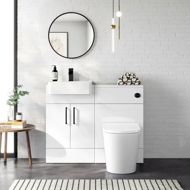 100% Waterproof - Harper Gloss White PVC Vanity with Semi Recessed Basin 500mm - Black Accents