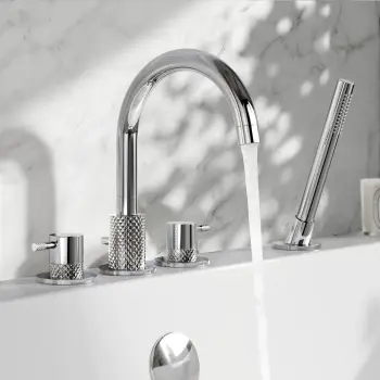 Suir Chrome Bath Mixer Tap & Handheld Shower with Knurled Detailing