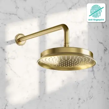 Corrib Premium Brushed Brass Shower Head with Wall Mounted Arm