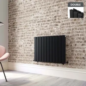 Faro Matt Black Double Flat Panel Horizontal Radiator 600x770mm