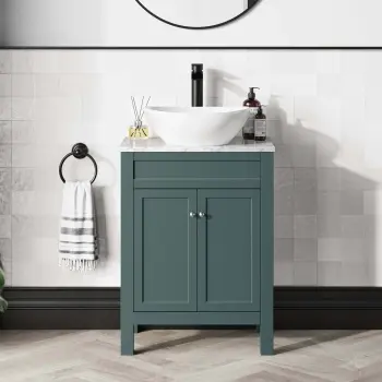 Bermuda Midnight Green Vanity with Marble Top & Oval Counter Top Basin 600mm