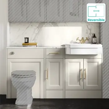 Monaco Chalk White Combination Vanity Traditional Basin with Marble Top 1500mm (Excludes Pan & Cistern) - Brass Knurled Handles