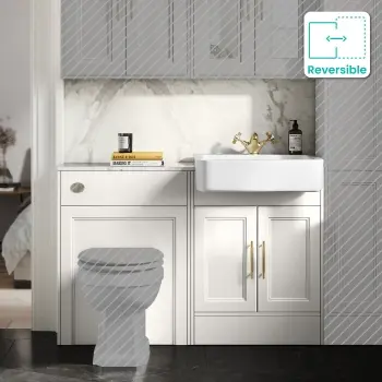 Monaco Cotton White Combination Vanity Basin with Marble Top 1200mm (Excludes Pan & Cistern) - Brass Knurled Handles