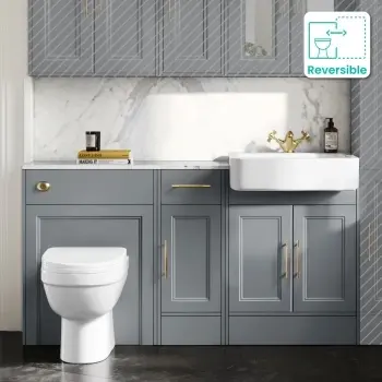 Monaco Dove Grey Combination Vanity Basin with Marble Top and Seattle Toilet 1500mm - Brass Knurled Handles