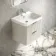 Cadiz Fluted Linen White Wall Hung Basin Drawer Vanity 600mm - Chrome Handles