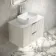 Cadiz Fluted Linen White Wall Hung Drawer Vanity with Marble Top & Reno Basin 800mm - Chrome Handles