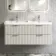 Cadiz Fluted Linen White Wall Hung Double Basin Drawer Vanity 1200mm - Chrome Handles
