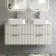 Cadiz Fluted Linen White Double Wall Hung Drawer Vanity with Marble Top 1200mm (Excludes Basin) - Chrome Handles