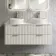 Cadiz Fluted Linen White Double Wall Hung Drawer Vanity with Marble Top & Nevis Basin 1200mm - Chrome Handles